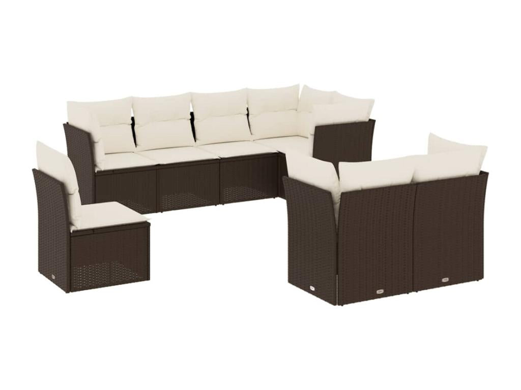 Ensemble de mobilier de jardin marron 8 pièces avec coussins, 55 x 62 x 69 cm