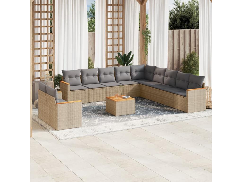 Ensemble de mobilier de jardin beige 12 pièces avec coussins, 62 x 62 x 69 cm