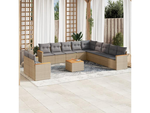 Ensemble de mobilier de jardin beige 12 pièces avec coussins, 62 x 62 x 69 cm