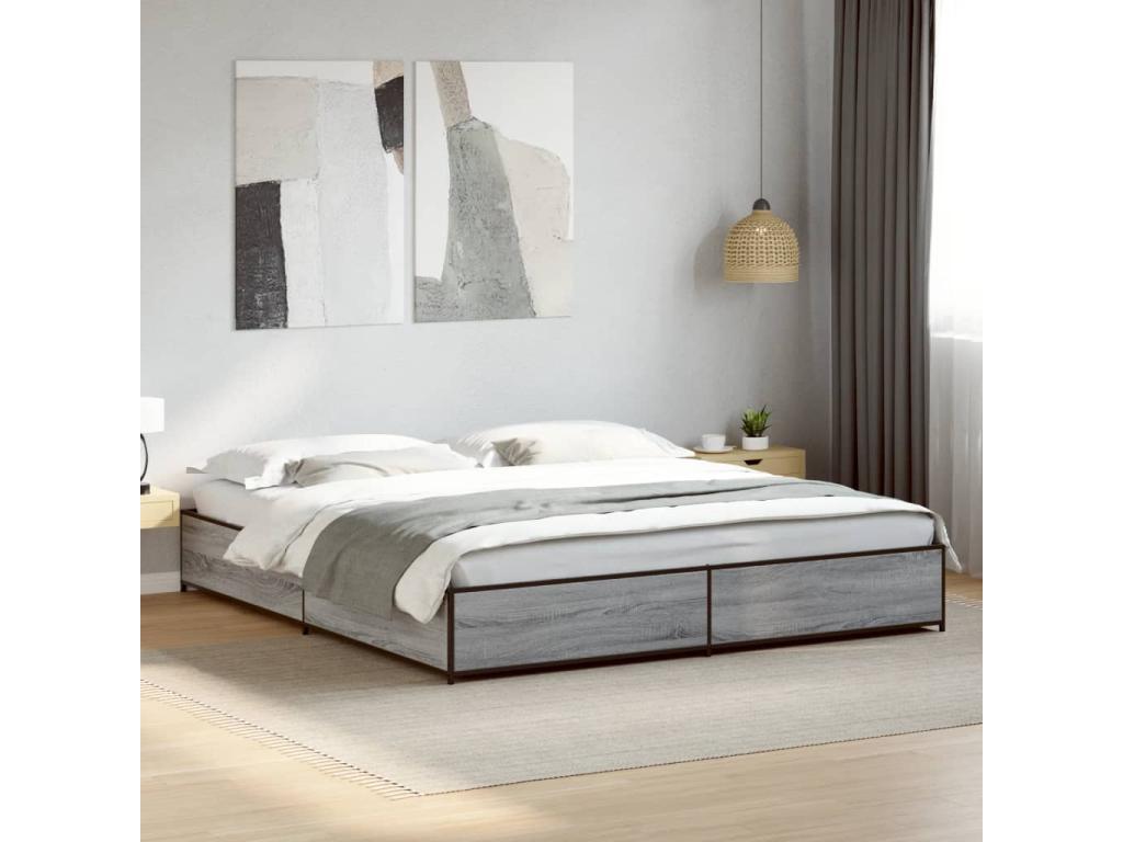 Cadre de lit en métal gris, 203 x 203 x 29 cm