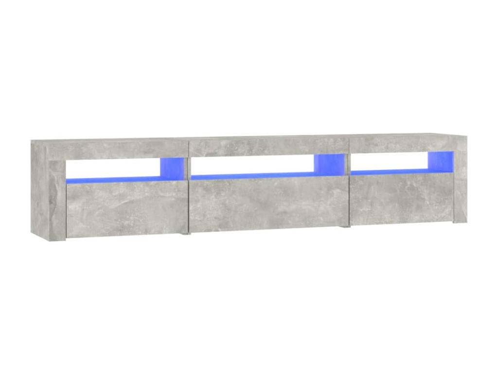 Meuble TV gris avec éclairage LED, 195 x 35 x 40 cm