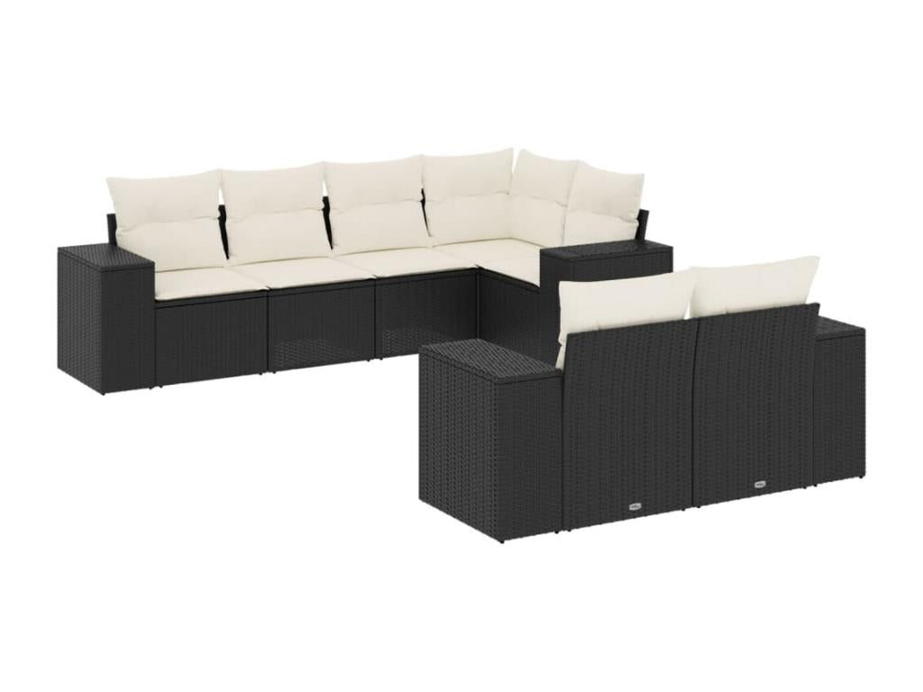 Ensemble de mobilier de jardin noir 7 pièces avec coussins, 62 x 62 x 69 cm