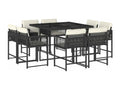 Ensemble de mobilier de jardin noir 9 pièces avec coussins, 55 x 69 x 62 cm