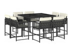 Ensemble de mobilier de jardin noir 9 pièces avec coussins, 55 x 69 x 62 cm