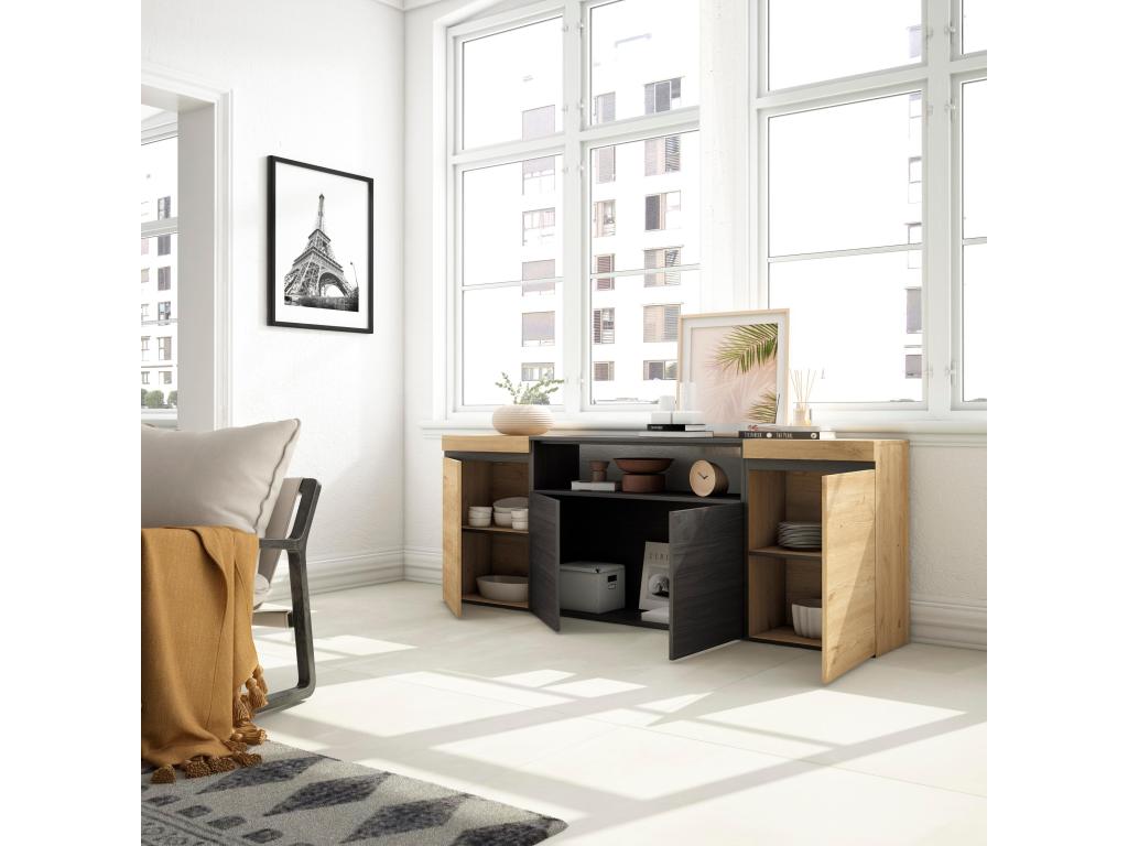 Buffet naturel 4 portes, 203 x 34,6 x 75 cm