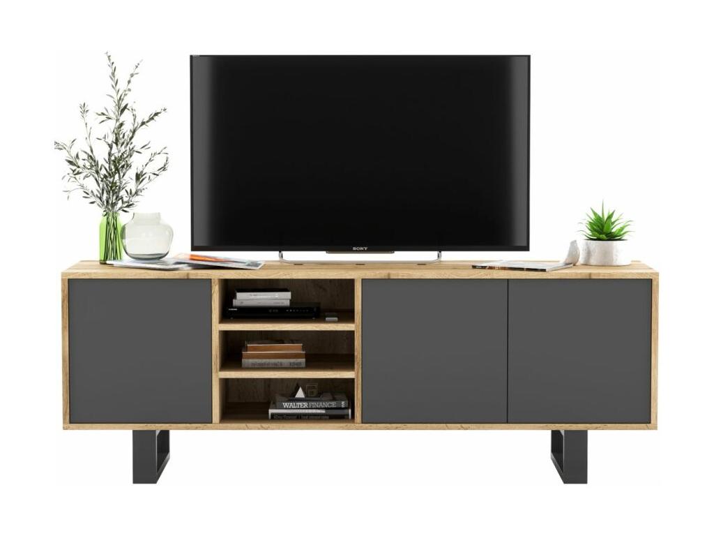 Meuble TV en métal gris à 3 portes