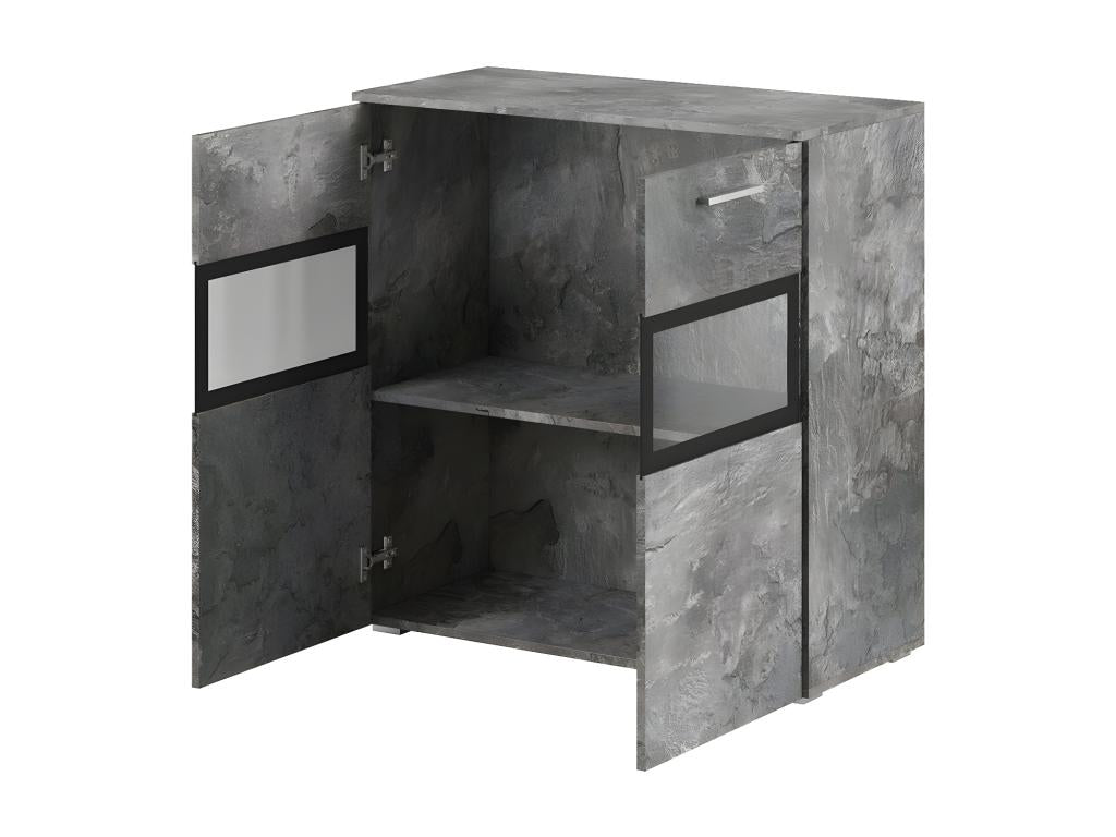 Buffet gris 2 portes, avec éclairage LED, 91 x 39 x 92 cm