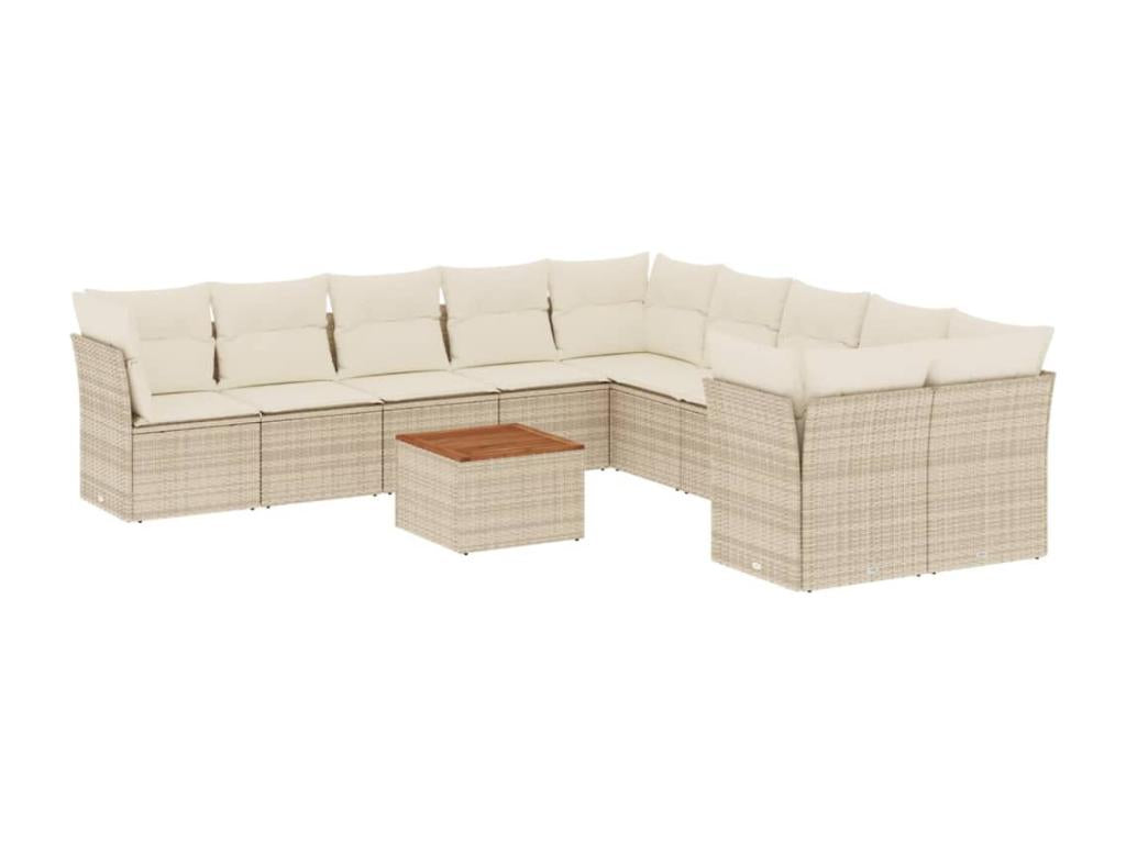 Ensemble de mobilier de jardin beige 11 pièces avec coussins, 62 x 62 x 69 cm