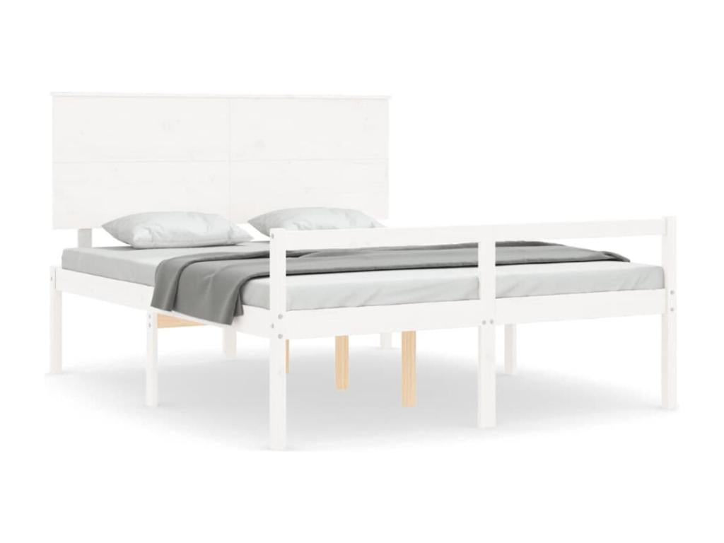 Cadre de lit blanc, 205,5 x 155,5 x 82,5 cm