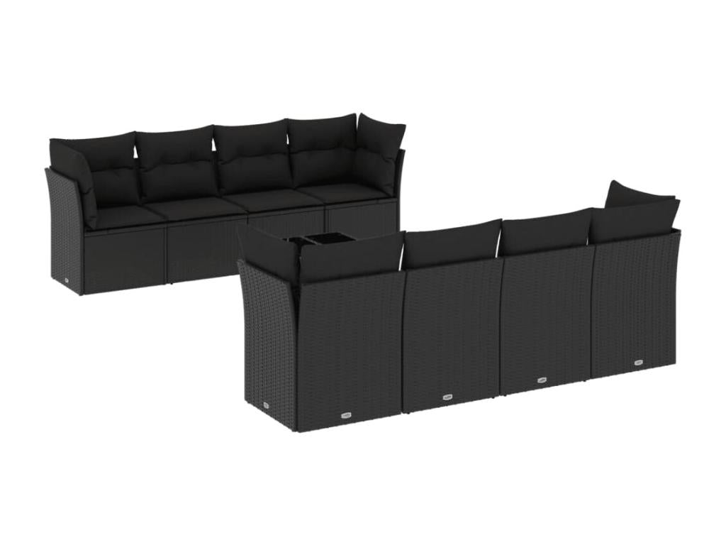 Ensemble de mobilier de jardin noir 9 pièces avec coussins, 55 x 55 x 37 cm - dlz1766568954635