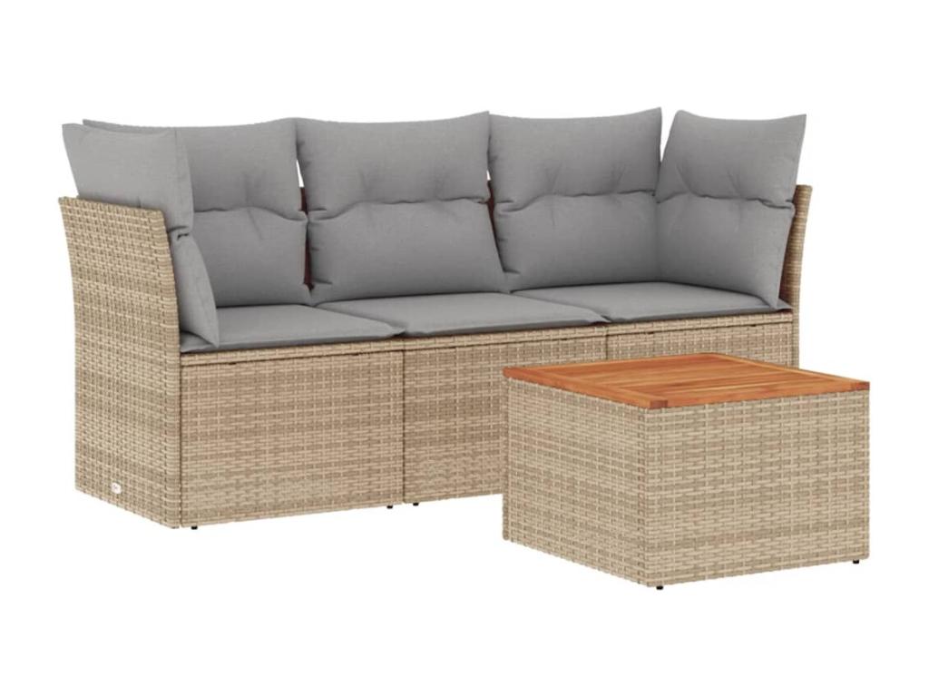 Ensemble de mobilier de jardin beige 4 pièces avec coussins, 62 x 62 x 69 cm