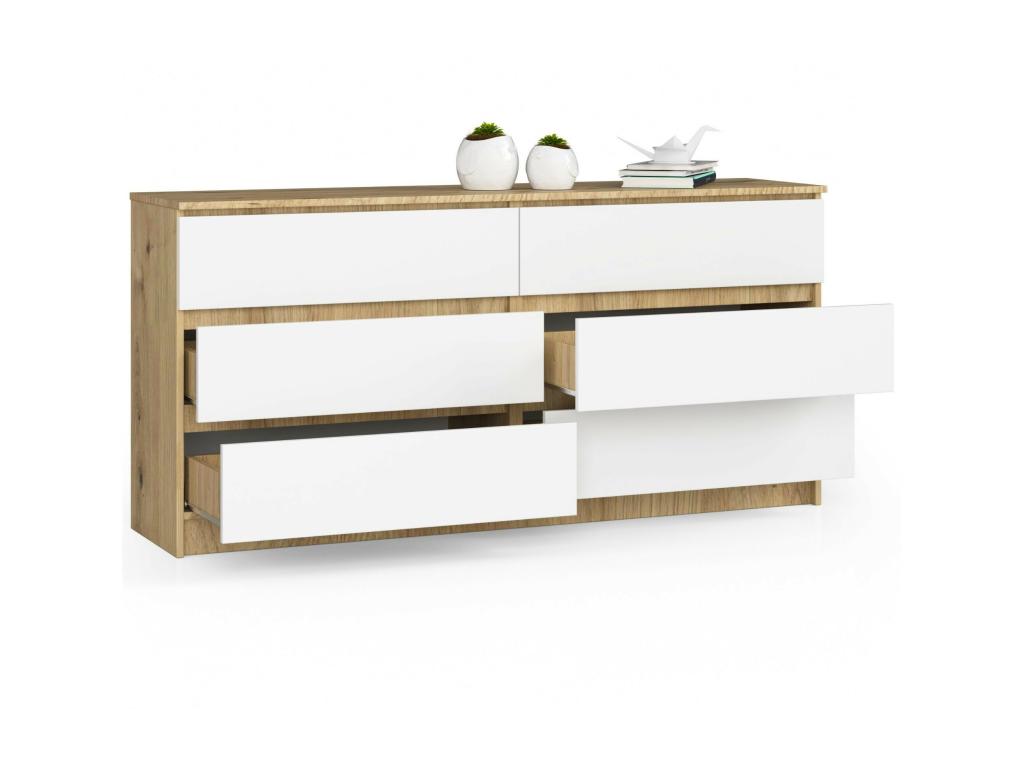 Commode blanche à 6 tiroirs, 160 x 40 x 77 cm