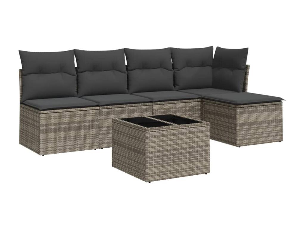 Ensemble de mobilier de jardin gris 6 pièces avec coussins, 66 x 62 x 70,5 cm