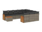 Ensemble de mobilier de jardin gris 11 pièces avec coussins, 55 x 55 x 37 cm