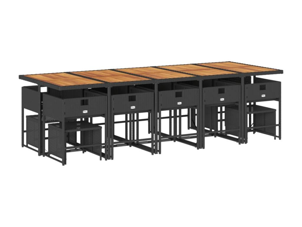 Ensemble de mobilier de jardin noir 15 pièces avec coussins, 330 x 73 x 106 cm