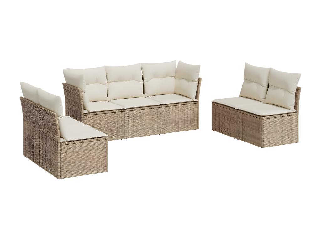 Ensemble de mobilier de jardin beige 7 pièces avec coussins, 62 x 62 x 69 cm
