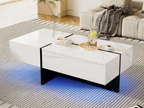 Table basse en marbre blanc avec éclairage LED, 100 x 50 x 34,5 cm
