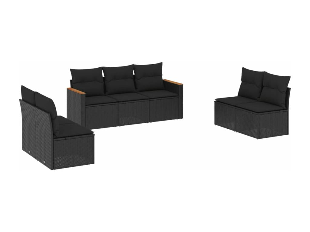 Ensemble de mobilier de jardin noir 7 pièces avec coussins, 70 x 62 x 69 cm