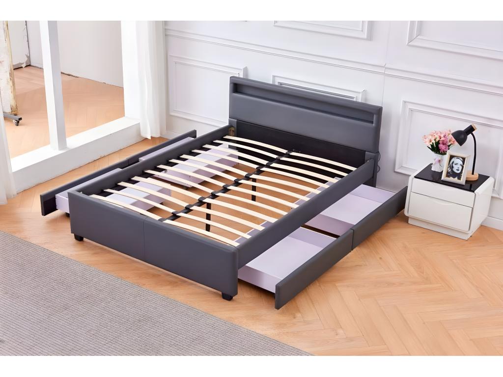 Sommier gris avec éclairage LED, 168 x 213 x 82 cm