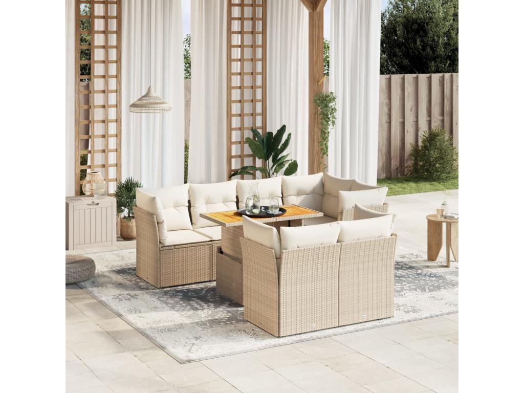 Ensemble de mobilier de jardin beige 8 pièces avec coussins, 100 x 55 x 73 cm