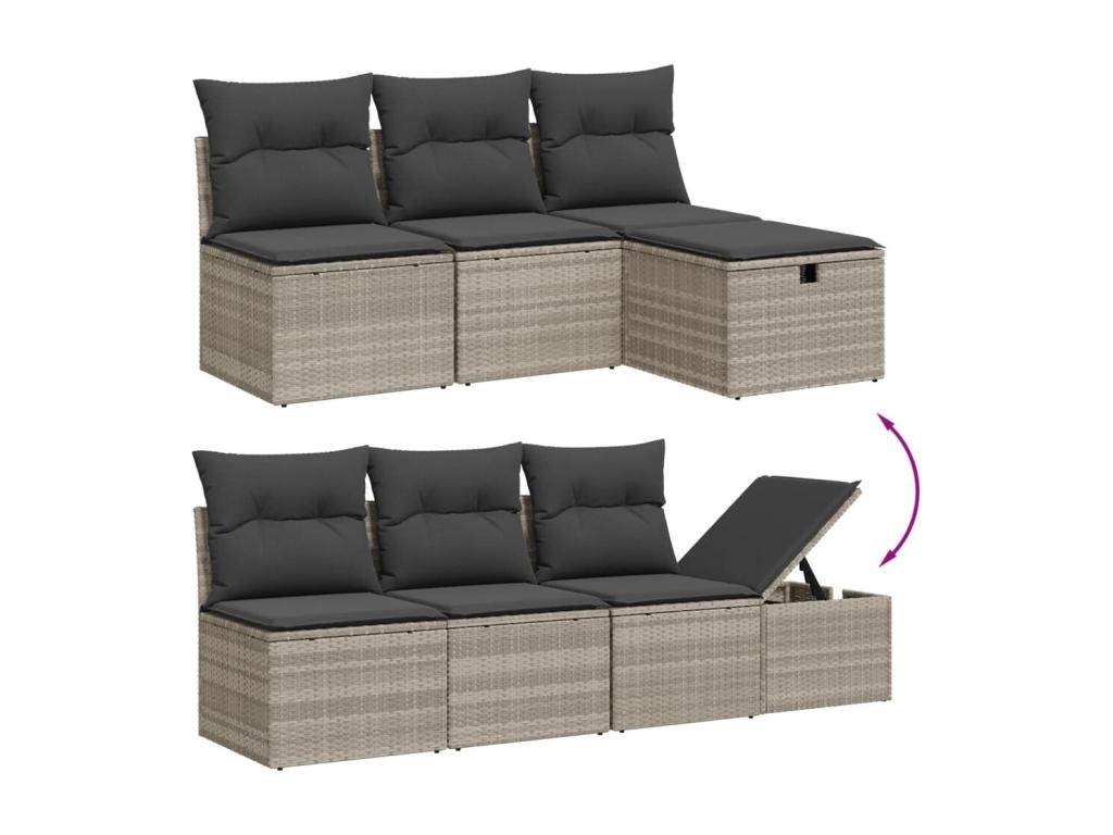 Ensemble de mobilier de jardin gris 8 pièces avec coussins, 62 x 69 x 62 cm