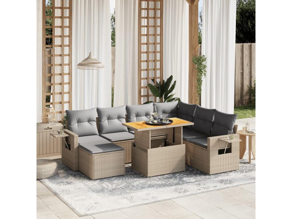 Ensemble de mobilier de jardin beige 8 pièces avec coussins, 100 x 55 x 73 cm - dlz1766569344422
