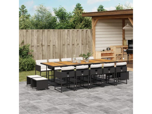 Ensemble de mobilier de jardin noir 15 pièces avec coussins, 330 x 73 x 106 cm