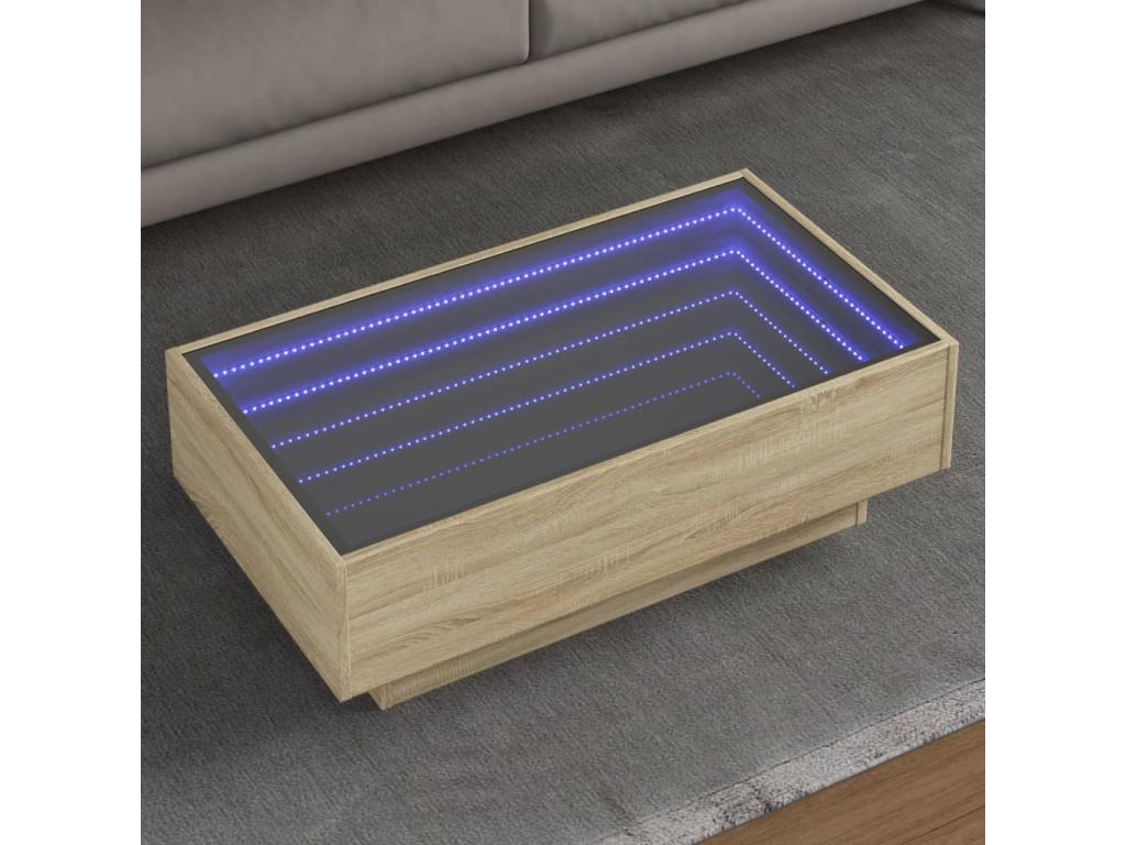 Table basse marron avec éclairage LED, 90 x 50 x 30 cm