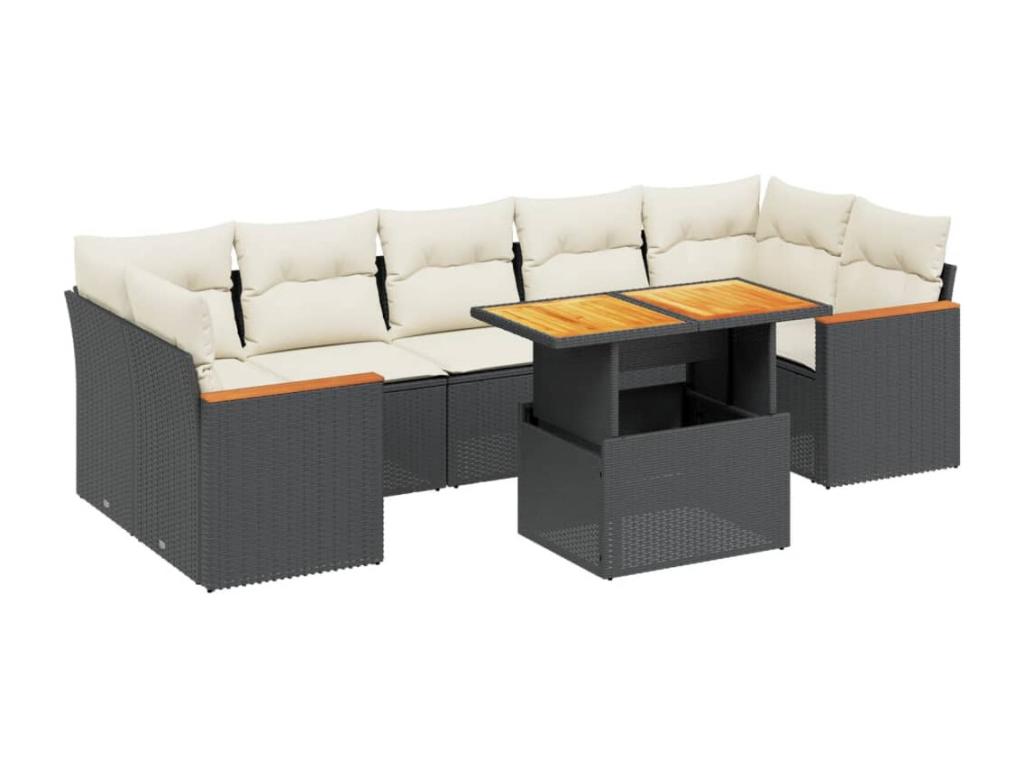 Ensemble de mobilier de jardin noir 8 pièces avec coussins, 55 x 55 x 37 cm