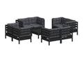 Ensemble de mobilier de jardin 9 pièces en pin noir avec coussins, 63,5 x 63,5 x 28,5 cm