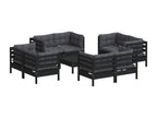 Ensemble de mobilier de jardin 9 pièces en pin noir avec coussins, 63,5 x 63,5 x 28,5 cm