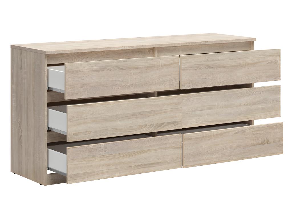 Commode naturelle à 6 tiroirs, 150 x 45 x 75 cm