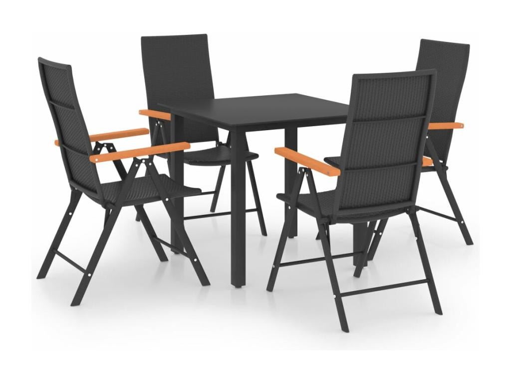 Ensemble de mobilier de jardin noir 5 pièces, 80 x 80 x 74 cm