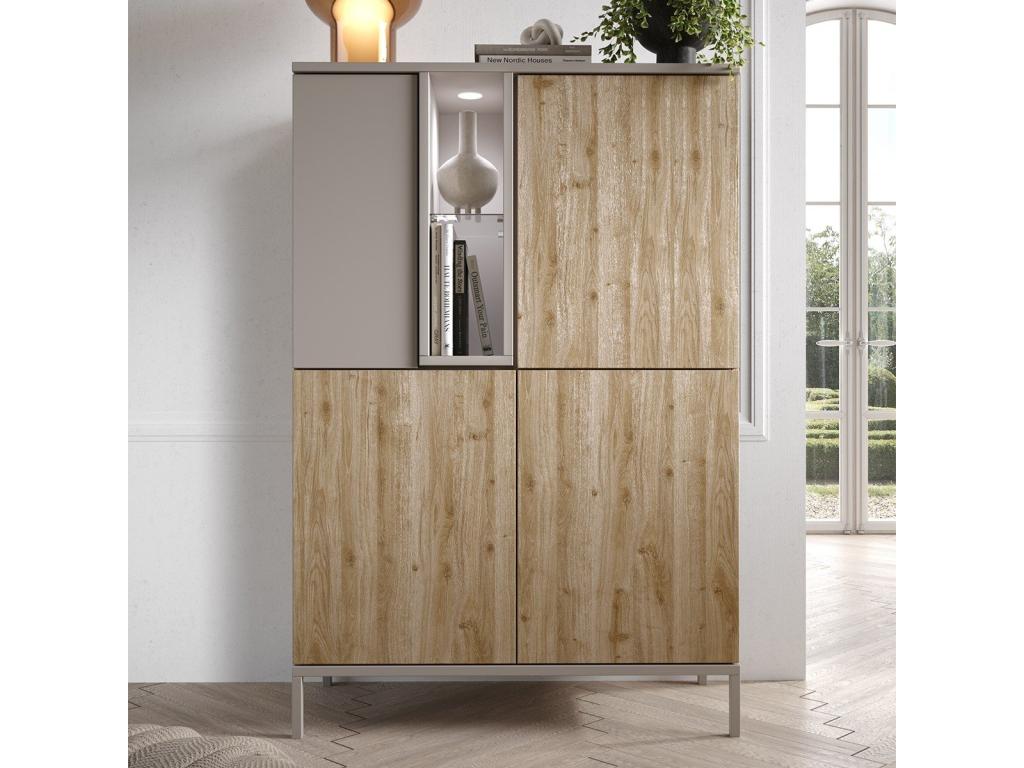 Buffet taupe 4 portes, 110 x 43 x 150 cm