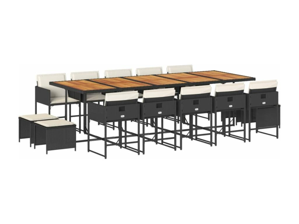 Ensemble de mobilier de jardin noir 15 pièces avec coussins, 330 x 73 x 106 cm