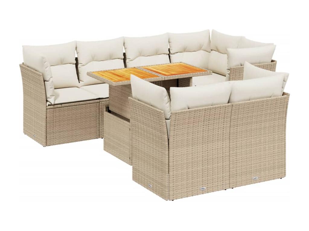 Ensemble de mobilier de jardin beige 8 pièces avec coussins, 100 x 55 x 73 cm