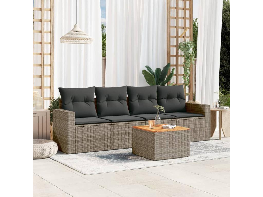 Ensemble de mobilier de jardin gris 5 pièces avec coussins, 55 x 55 x 37 cm