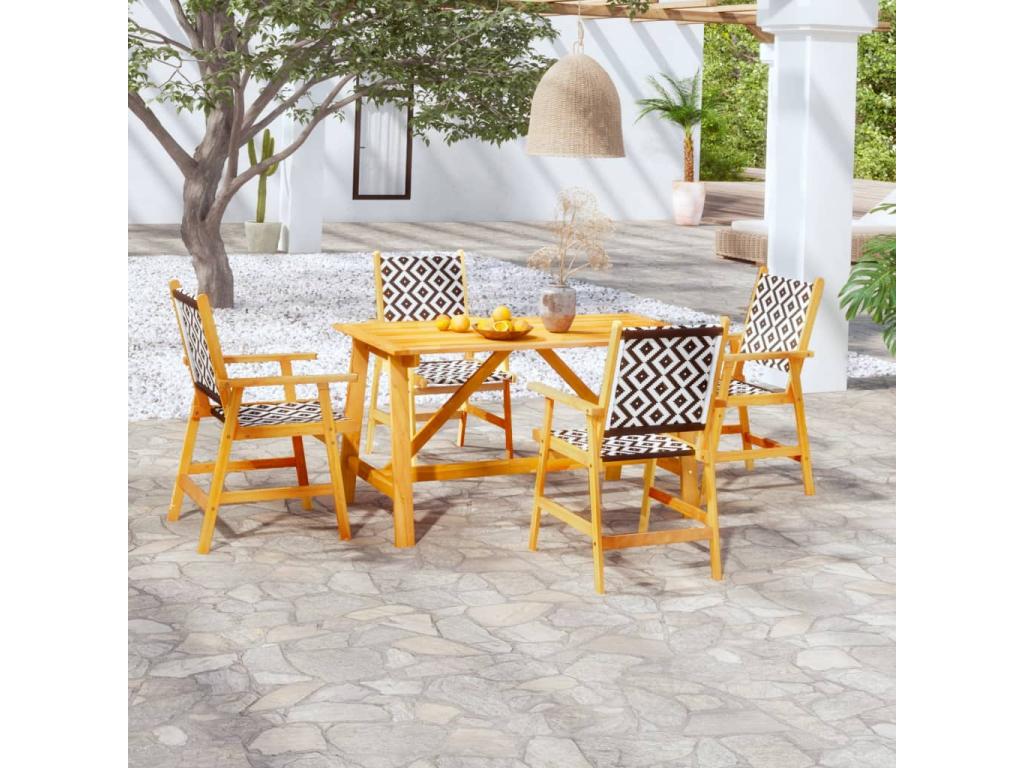 Ensemble de salle à manger d'extérieur marron 5 pièces, 200 x 100 x 72 cm