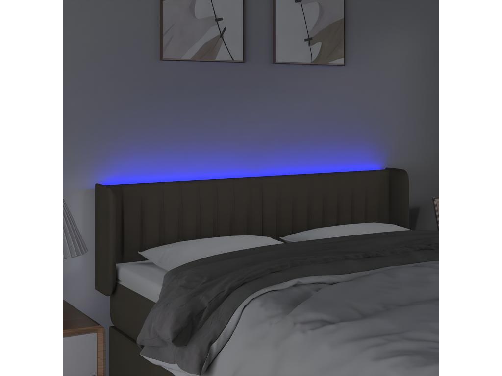 Cadre de lit en tissu taupe avec éclairage LED, 147 x 16 x 88 cm
