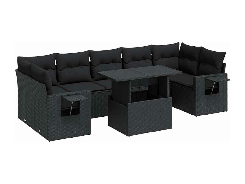 Ensemble de mobilier de jardin noir 8 pièces avec coussins, 100 x 55 x 73 cm
