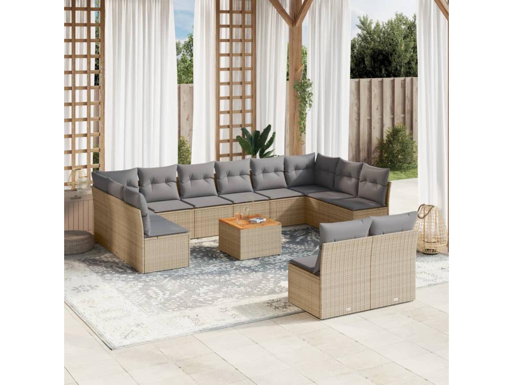 Ensemble de mobilier de jardin beige 13 pièces avec coussins, 62 x 62 x 69 cm - dlz1766568926548