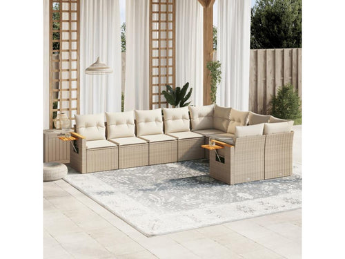 Ensemble de mobilier de jardin beige 9 pièces avec coussins, 62 x 62 x 69 cm
