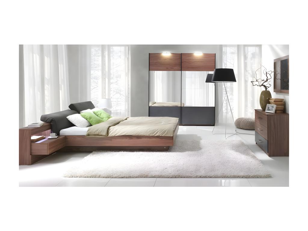 Sommier marron avec rangement et éclairage LED, 236 x 236 x 90 cm