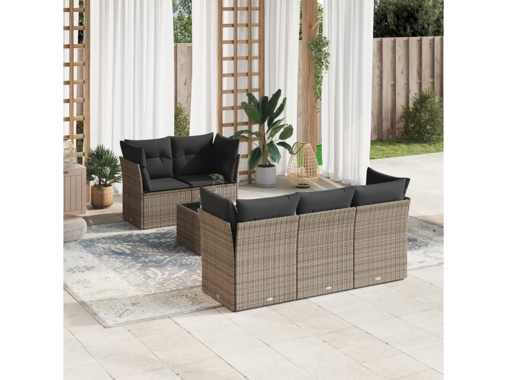 Ensemble de mobilier de jardin gris 6 pièces avec coussins, 55 x 55 x 37 cm