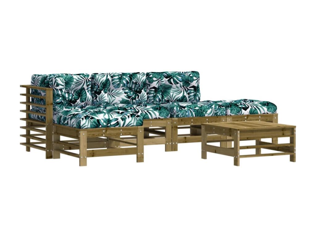 Ensemble de mobilier de jardin 6 pièces en pin brun avec coussins, 57,5 ​​x 63,5 x 60 cm