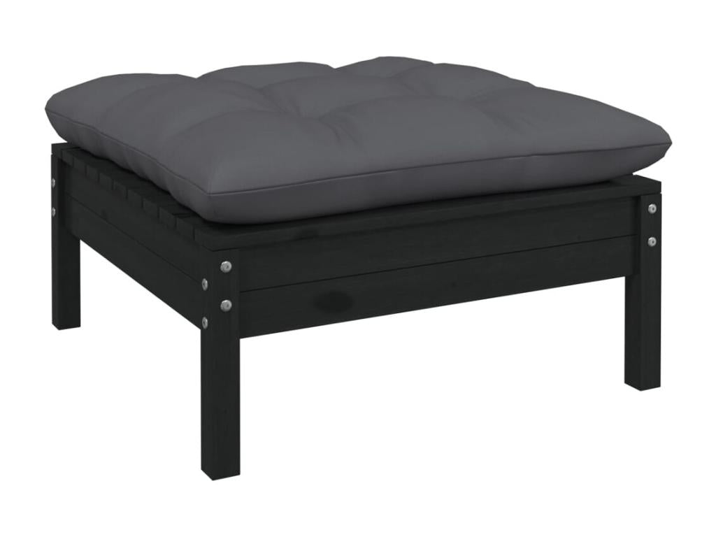 Ensemble de mobilier de jardin 9 pièces en pin noir avec coussins, 63,5 x 63,5 x 28,5 cm