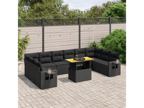 Ensemble de mobilier de jardin noir 11 pièces avec coussins, 62 x 62 x 69 cm