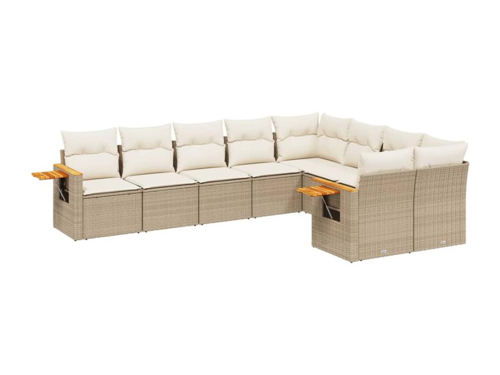 Ensemble de mobilier de jardin beige 9 pièces avec coussins, 62 x 62 x 69 cm