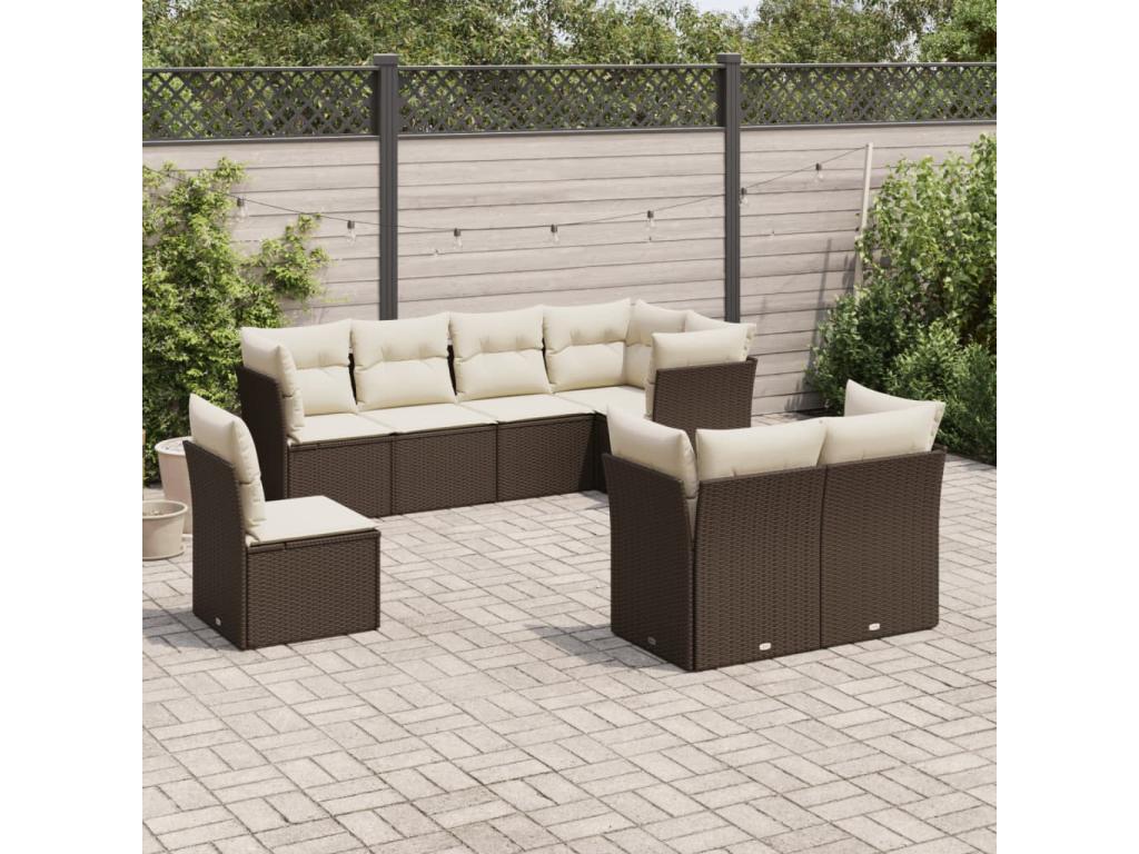 Ensemble de mobilier de jardin marron 8 pièces avec coussins, 55 x 62 x 69 cm