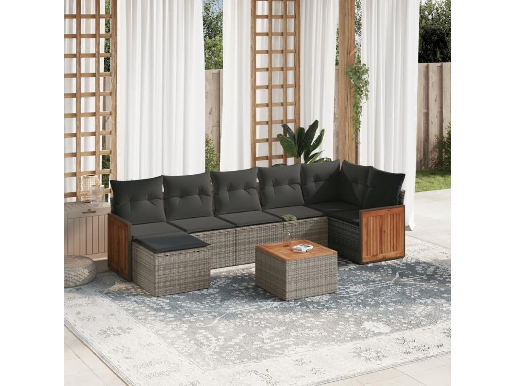 Ensemble de mobilier de jardin gris 8 pièces avec coussins, 62 x 62 x 69 cm